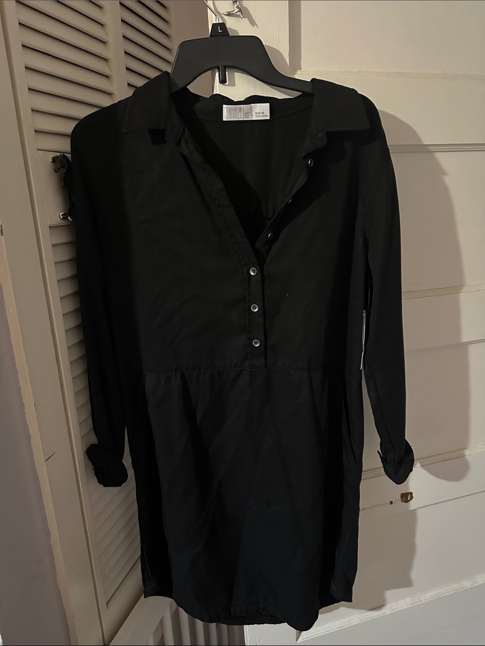 Time and Tru Black Button-Front Long Sleeve Shirt Dress